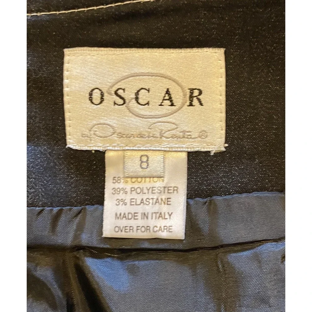 Oscar de la Renta‎ Pencil Skirt Navy Indigo Contrast Stitch Cotton Blend Size 8